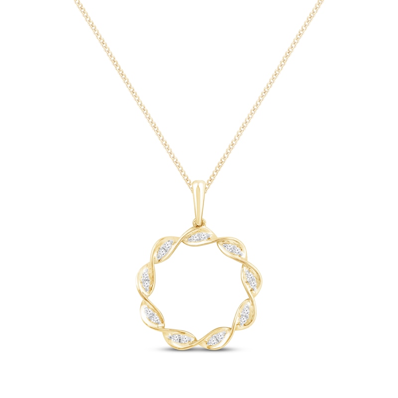 Main Image 1 of Round-Cut Diamond Twist Circle Necklace 1/10 ct tw 10K Yellow Gold 19“