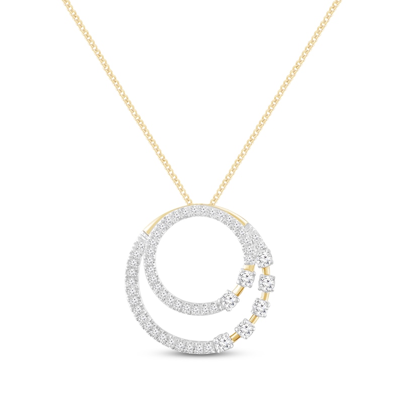 Main Image 1 of Round-Cut Diamond Double-Circle Necklace 1/3 ct tw 10K Yellow Gold 19“