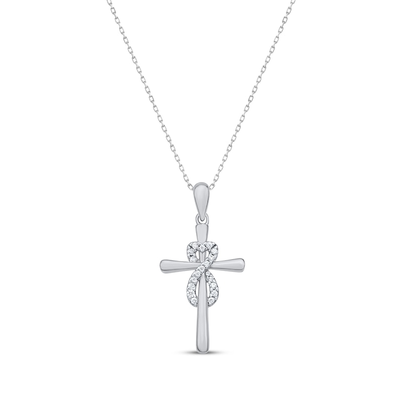 Main Image 1 of Round-Cut Diamond Heart Infinity Cross Necklace 1/10 ct tw Sterling Silver 18”