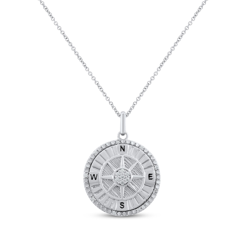 Main Image 1 of Round-Cut Multi-Diamond Center Compass Charm Necklace 1/10 ct tw Sterling Silver 18“