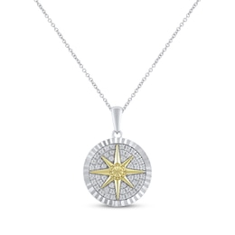 Round-Cut Diamond North Star Necklace 1/4 ct tw Sterling Silver & 10K Yellow Gold 18“