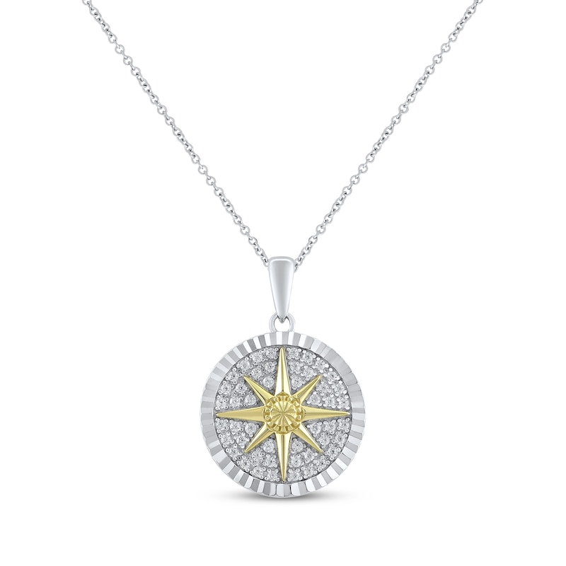 Main Image 1 of Round-Cut Diamond North Star Necklace 1/4 ct tw Sterling Silver & 10K Yellow Gold 18“