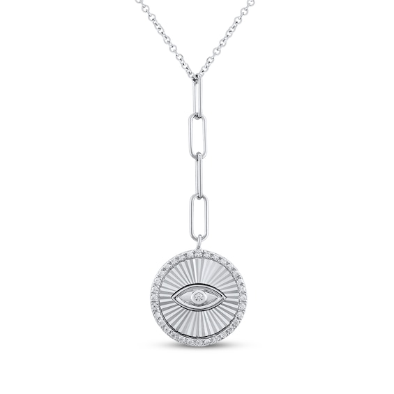 Round-Cut Diamond Evil Eye Charm Drop Necklace 1/6 ct tw Sterling Silver 18“