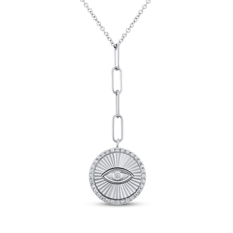 Main Image 1 of Round-Cut Diamond Evil Eye Charm Drop Necklace 1/6 ct tw Sterling Silver 18“