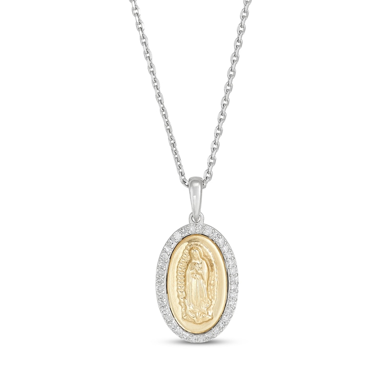 Main Image 1 of Round-Cut Diamond Our Lady of Guadalupe Charm Necklace 1/4 ct tw Sterling Silver & 10K Yellow Gold 18“