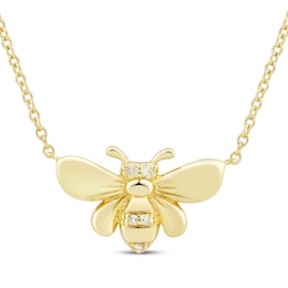 Round-Cut Diamond Accent Bee Necklace 10K Yellow Gold 18“