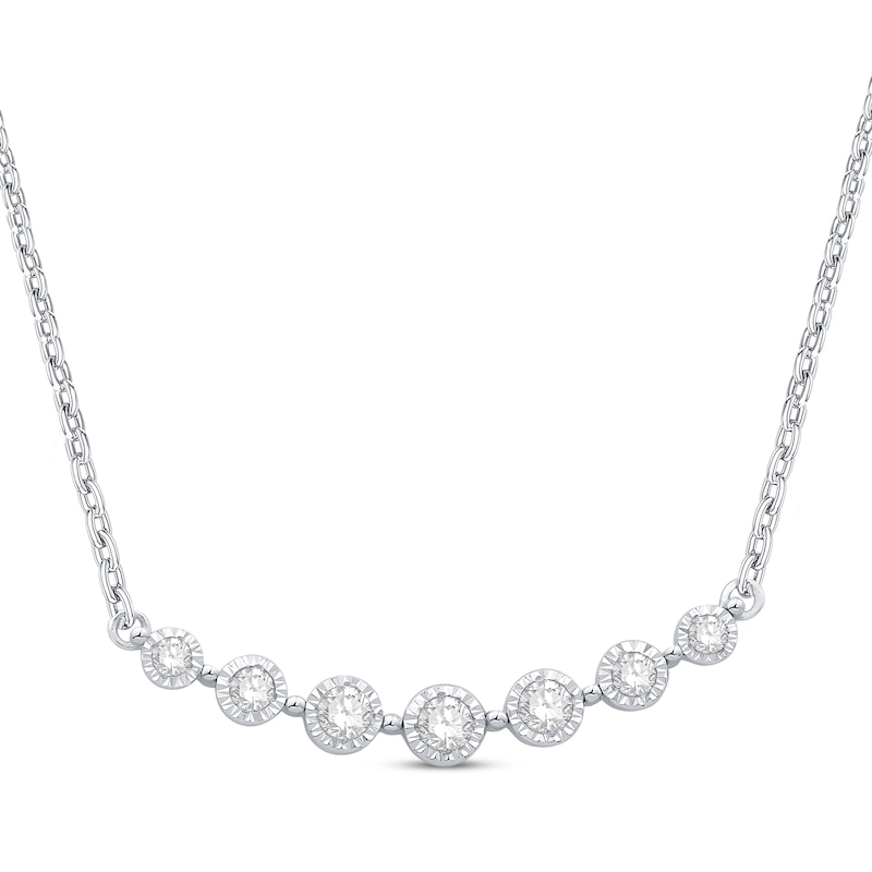 Main Image 1 of Round-Cut Diamond Smile Necklace 1/5 ct tw 10K White Gold 19”