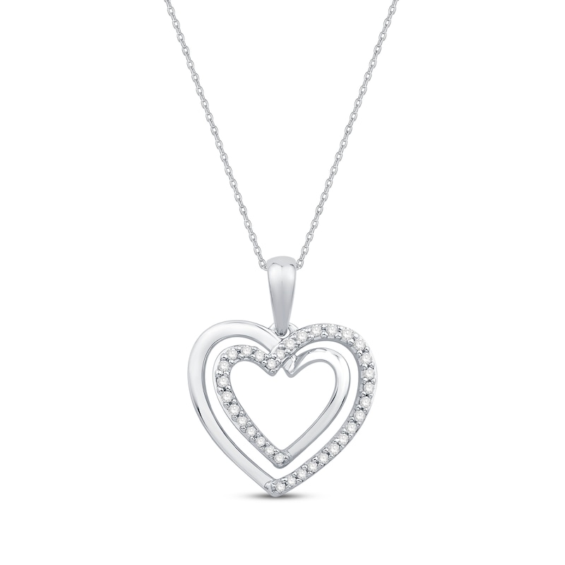 Main Image 1 of Round-Cut Diamond Heart Necklace 1/8 ct tw 10K White Gold 18”