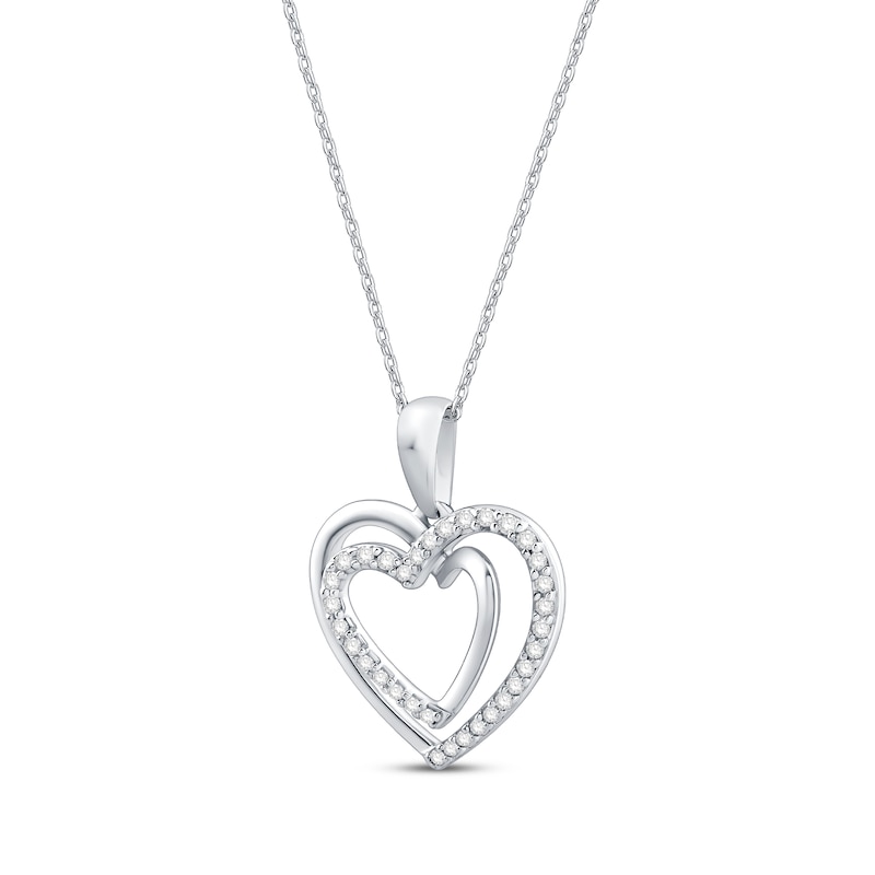 Main Image 2 of Round-Cut Diamond Heart Necklace 1/8 ct tw 10K White Gold 18”