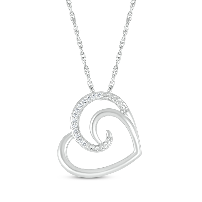 Main Image 1 of Round-Cut Diamond Heart Necklace 1/20 ct tw Sterling Silver 18”