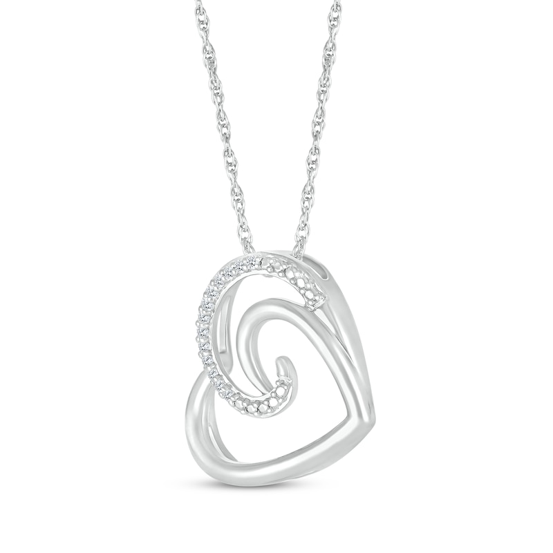 Main Image 2 of Round-Cut Diamond Heart Necklace 1/20 ct tw Sterling Silver 18”