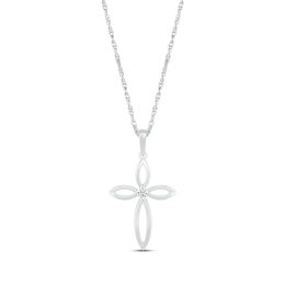 Round-Cut Diamond Open Cross Necklace 1/20 ct tw Sterling Silver 18”