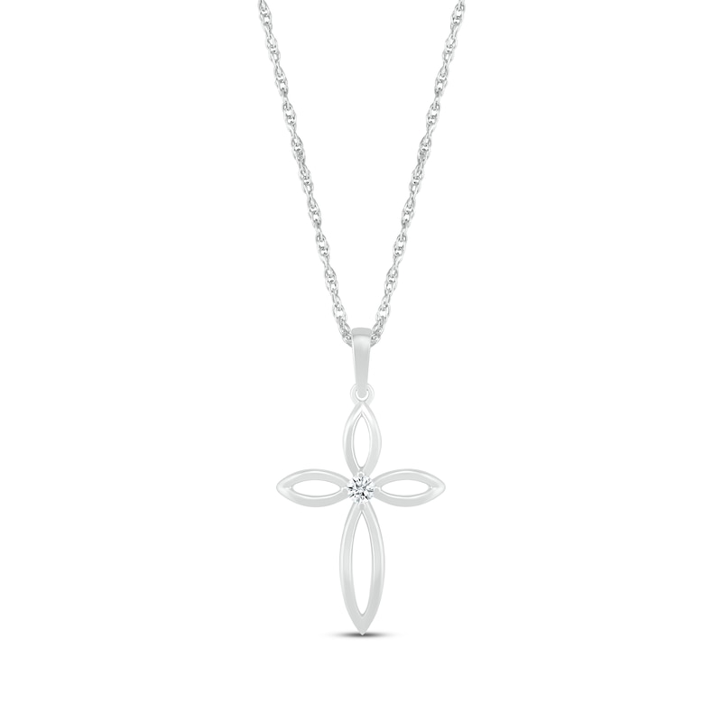 Main Image 1 of Round-Cut Diamond Open Cross Necklace 1/20 ct tw Sterling Silver 18”