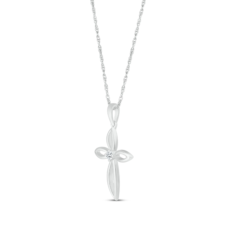 Main Image 2 of Round-Cut Diamond Open Cross Necklace 1/20 ct tw Sterling Silver 18”