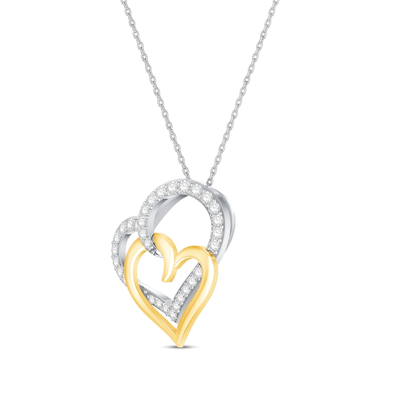 Round Cut Diamond Double Heart Necklace 13 Ct Tw 10k Two Tone Gold 19” Kay Outlet 