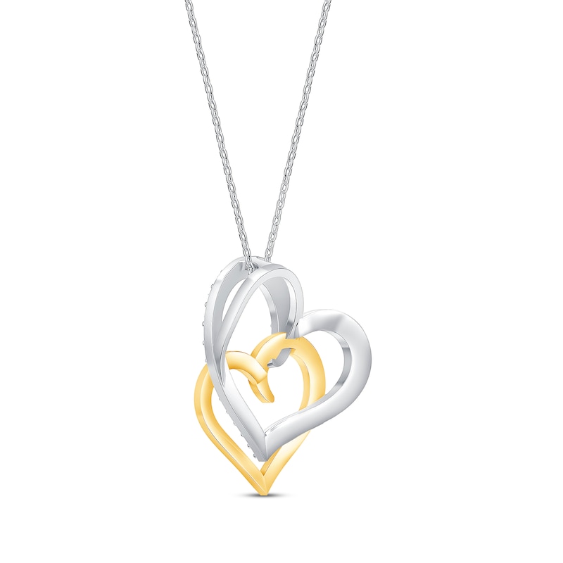 Main Image 3 of Round-Cut Diamond Double Heart Necklace 1/3 ct tw 10K Two-Tone Gold 19”