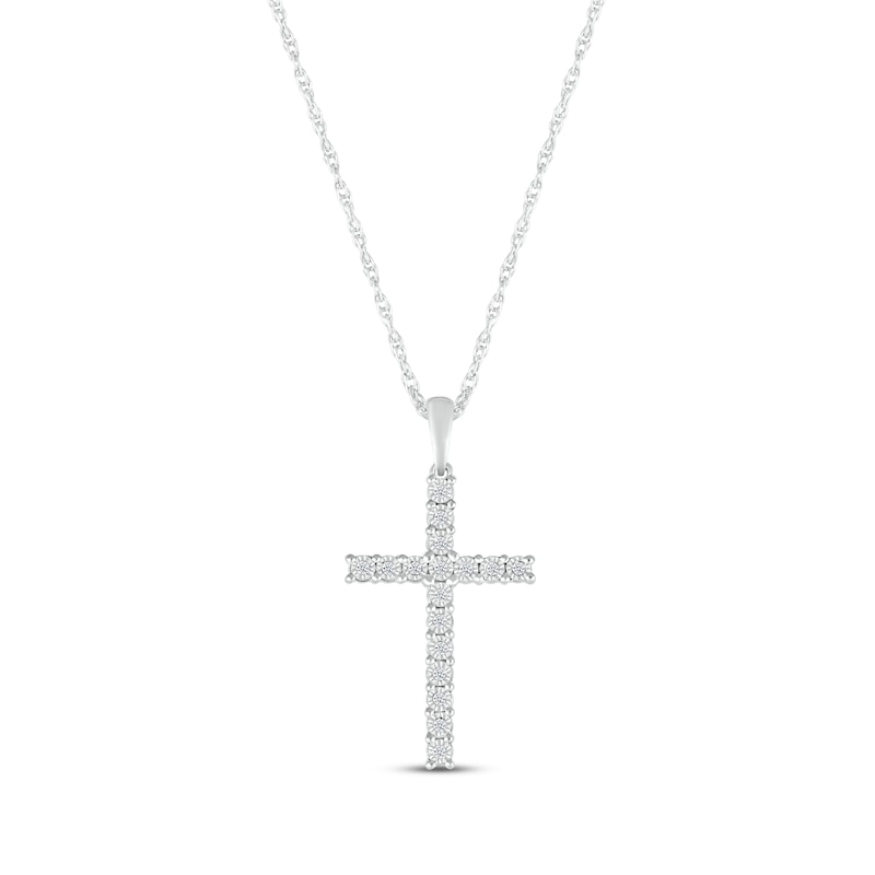 Main Image 1 of Diamond Cross Necklace 1/15 ct tw Sterling Silver 18”