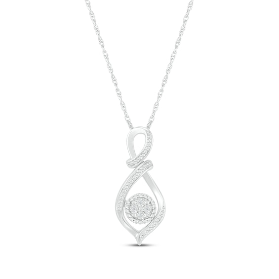 Diamond Accent Twisting Loop Necklace Sterling Silver 18”