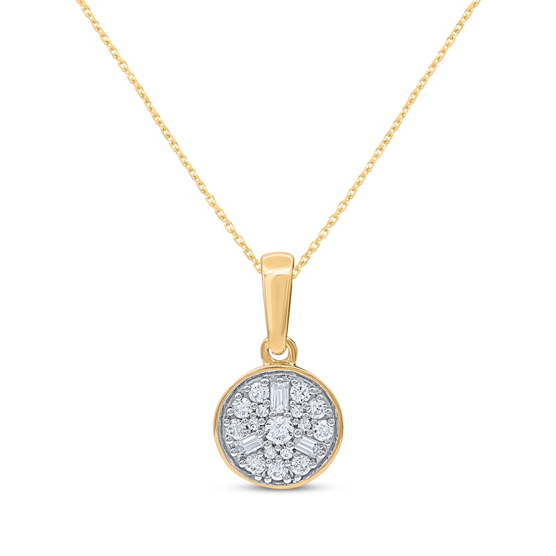 Main Image 1 of Baguette & Round-Cut Diamond Circle Necklace 1/6 ct tw 10K Yellow Gold 18”