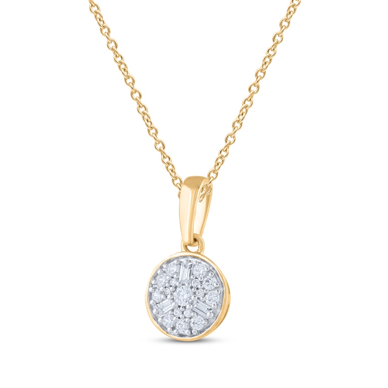 Baguette & Round-Cut Diamond Circle Necklace 1/6 ct tw 10K Yellow Gold ...