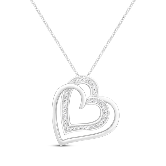 Diamond Tilted Double Heart Necklace 1/10 ct tw 10K White Gold 19"