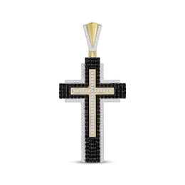 Men's Black & White Diamond Cross Charm 1 ct tw 10K Yellow Gold