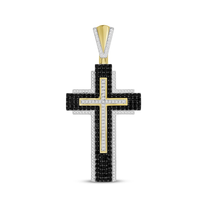 Main Image 1 of Men's Black & White Diamond Cross Charm 1 ct tw 10K Yellow Gold