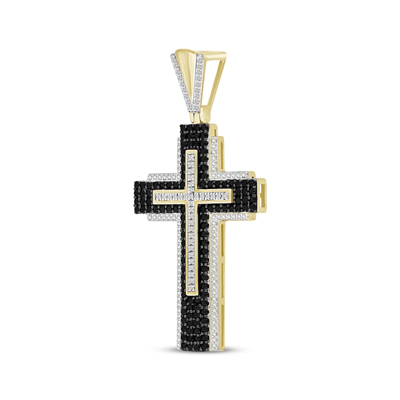 Main Image 2 of Men's Black & White Diamond Cross Charm 1 ct tw 10K Yellow Gold