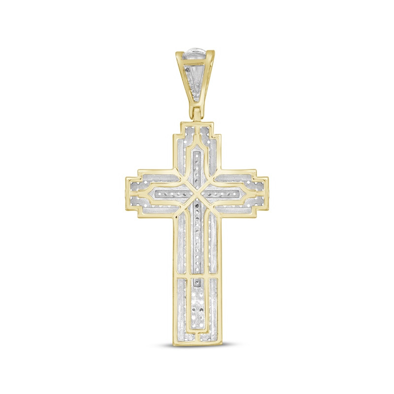 Main Image 4 of Men's Black & White Diamond Cross Charm 1 ct tw 10K Yellow Gold