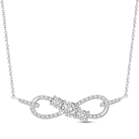 Diamond Three-Stone Infinity Necklace 1/4 ct tw 10K White Gold 18"