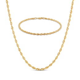 Semi-Solid Glitter Rope Chain Necklace & Bracelet Set 2.4mm 14K Yellow Gold