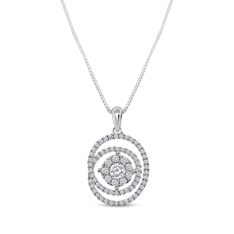 Main Image 1 of Diamond Halo Swirl Necklace 5/8 ct tw 10K White Gold 18&quot;