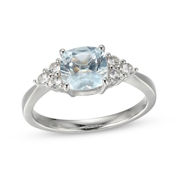 Cushion-Cut Aquamarine & White Lab-Created Sapphire Ring Sterling Silver