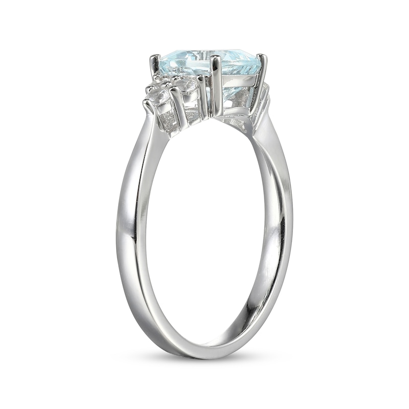 Cushion-Cut Aquamarine & White Lab-Created Sapphire Ring Sterling Silver