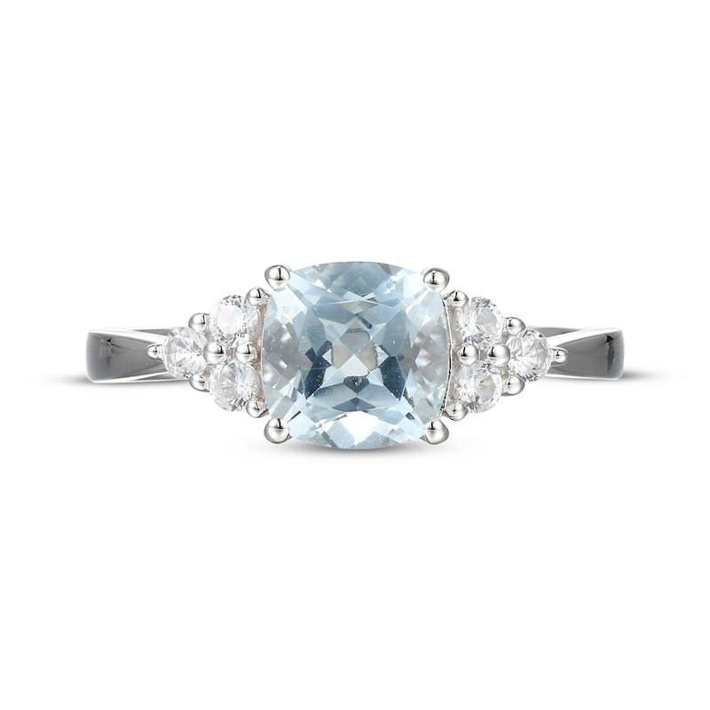 Cushion-Cut Aquamarine & White Lab-Created Sapphire Ring Sterling Silver