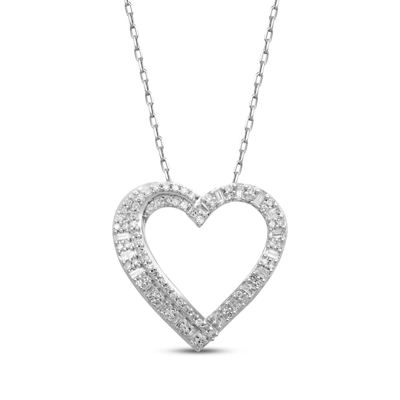 Baguette & Round-Cut Diamond Heart Necklace 1/4 ct tw 10K White Gold 18"