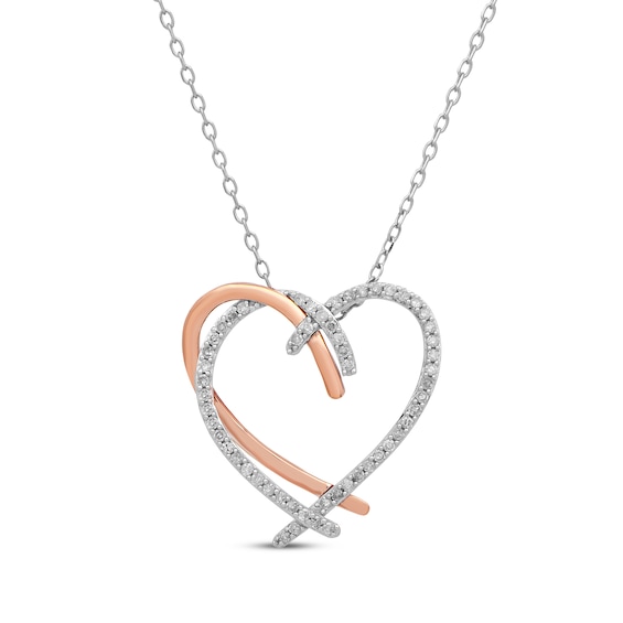 Overlapping Diamond Heart Necklace 1/4 ct tw Sterling Silver & 10K Rose Gold 18"