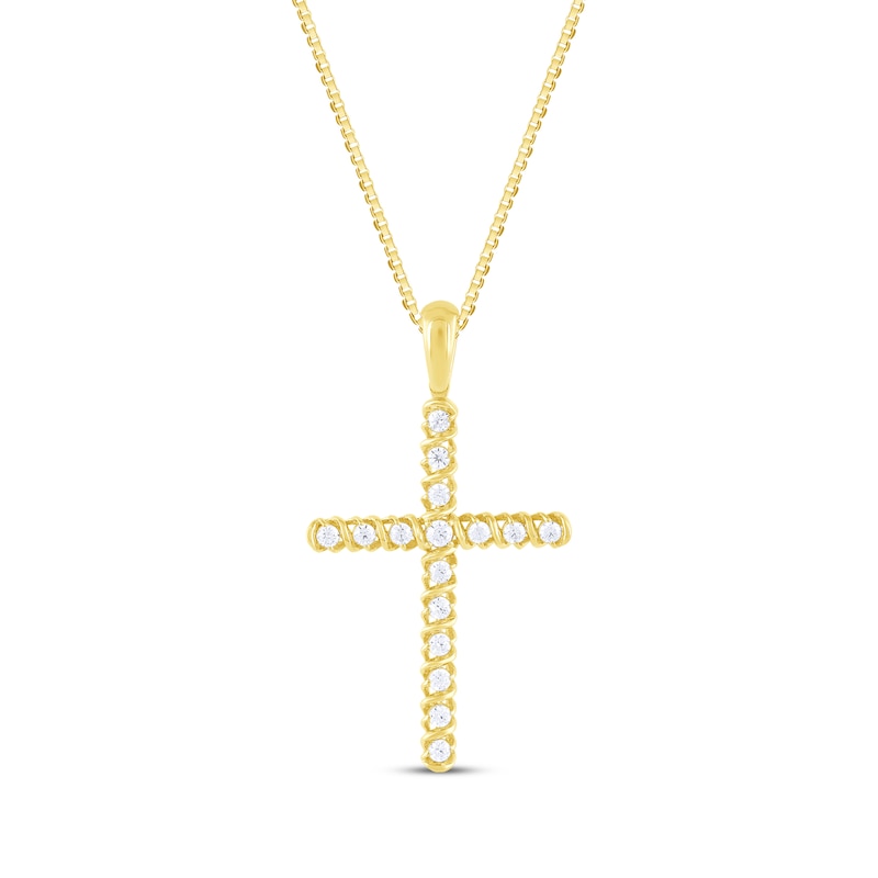 Main Image 1 of Diamond Ribbon Cross Necklace 1/4 ct tw 10K Yellow Gold 18&quot;