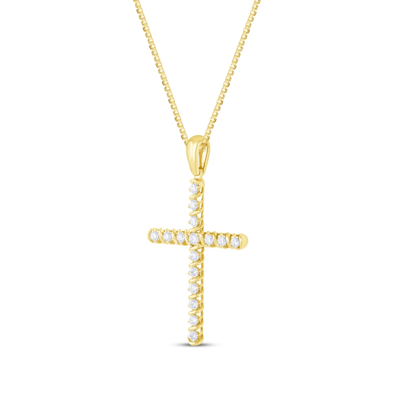 Main Image 2 of Diamond Ribbon Cross Necklace 1/4 ct tw 10K Yellow Gold 18&quot;