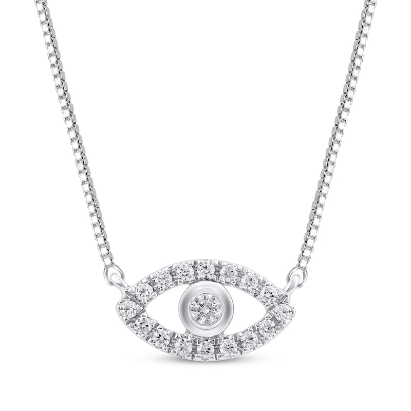 Main Image 1 of Diamond Evil Eye Necklace 1/20 ct tw 10K White Gold 18&quot;