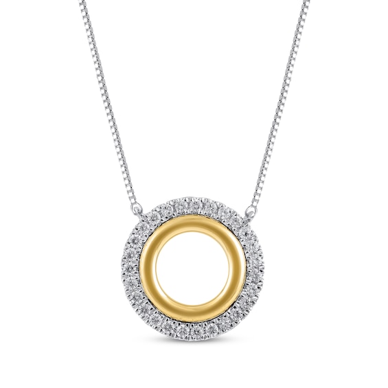 Diamond Double Open Circle Necklace 1/8 ct tw 10K Two-Tone Gold 18"
