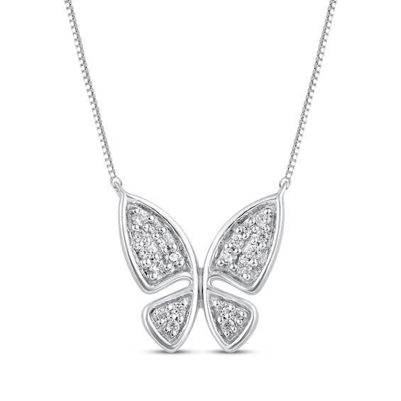 Diamond Butterfly Necklace 1/15 ct tw 10K White Gold 18"