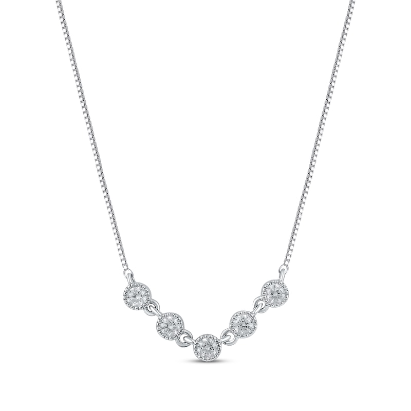 Main Image 1 of Diamond Five-Stone Bezel Necklace 1/10 ct tw 10K White Gold 18&quot;