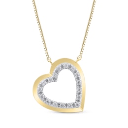 Diamond Tilted Heart Necklace 1/10 ct tw 10K Yellow Gold 18&quot;