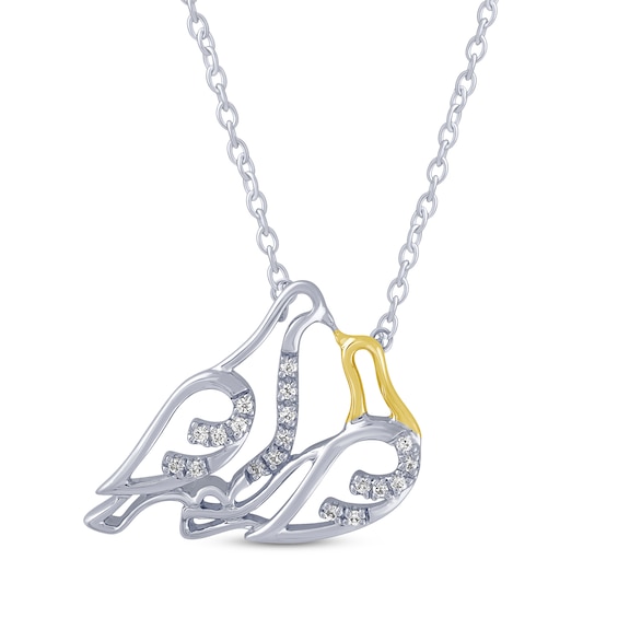 Diamond Lovebirds Necklace 1/15 ct tw Sterling Silver & 10K Yellow Gold 18"