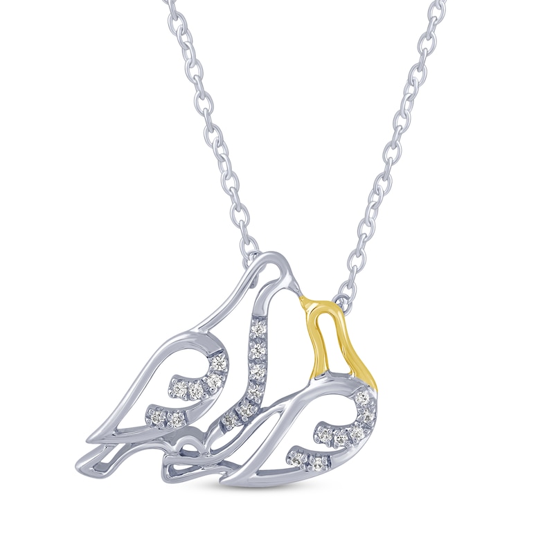 Main Image 1 of Diamond Lovebirds Necklace 1/15 ct tw Sterling Silver & 10K Yellow Gold 18&quot;