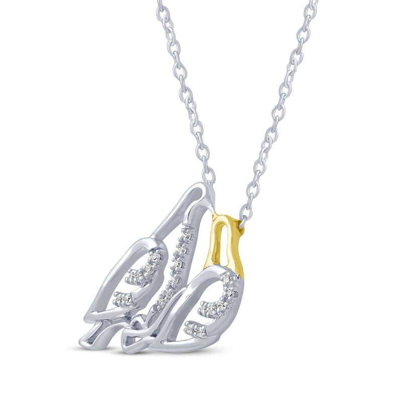 Main Image 2 of Diamond Lovebirds Necklace 1/15 ct tw Sterling Silver & 10K Yellow Gold 18&quot;