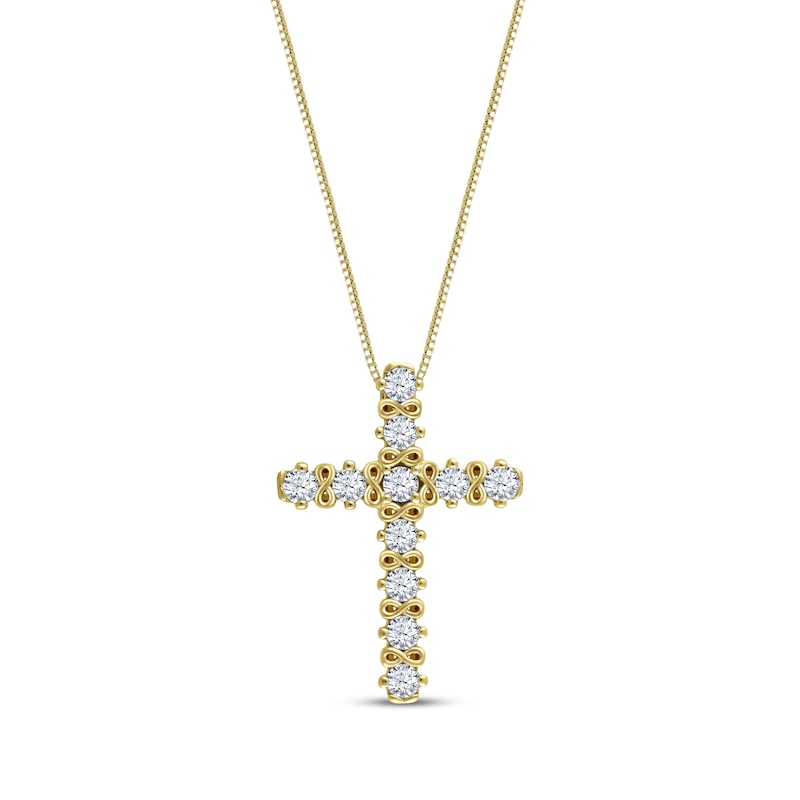 Diamond Infinity Symbol Cross Necklace 1/4 ct tw 10K Yellow Gold 18 ...