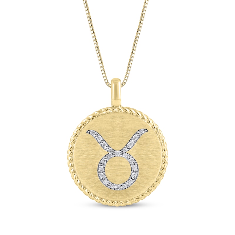 Main Image 1 of Diamond Zodiac Taurus Symbol Brushed Disc Necklace 1/10 ct tw 10K Yellow Gold 18&quot;