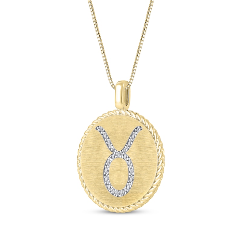 Main Image 2 of Diamond Zodiac Taurus Symbol Brushed Disc Necklace 1/10 ct tw 10K Yellow Gold 18&quot;